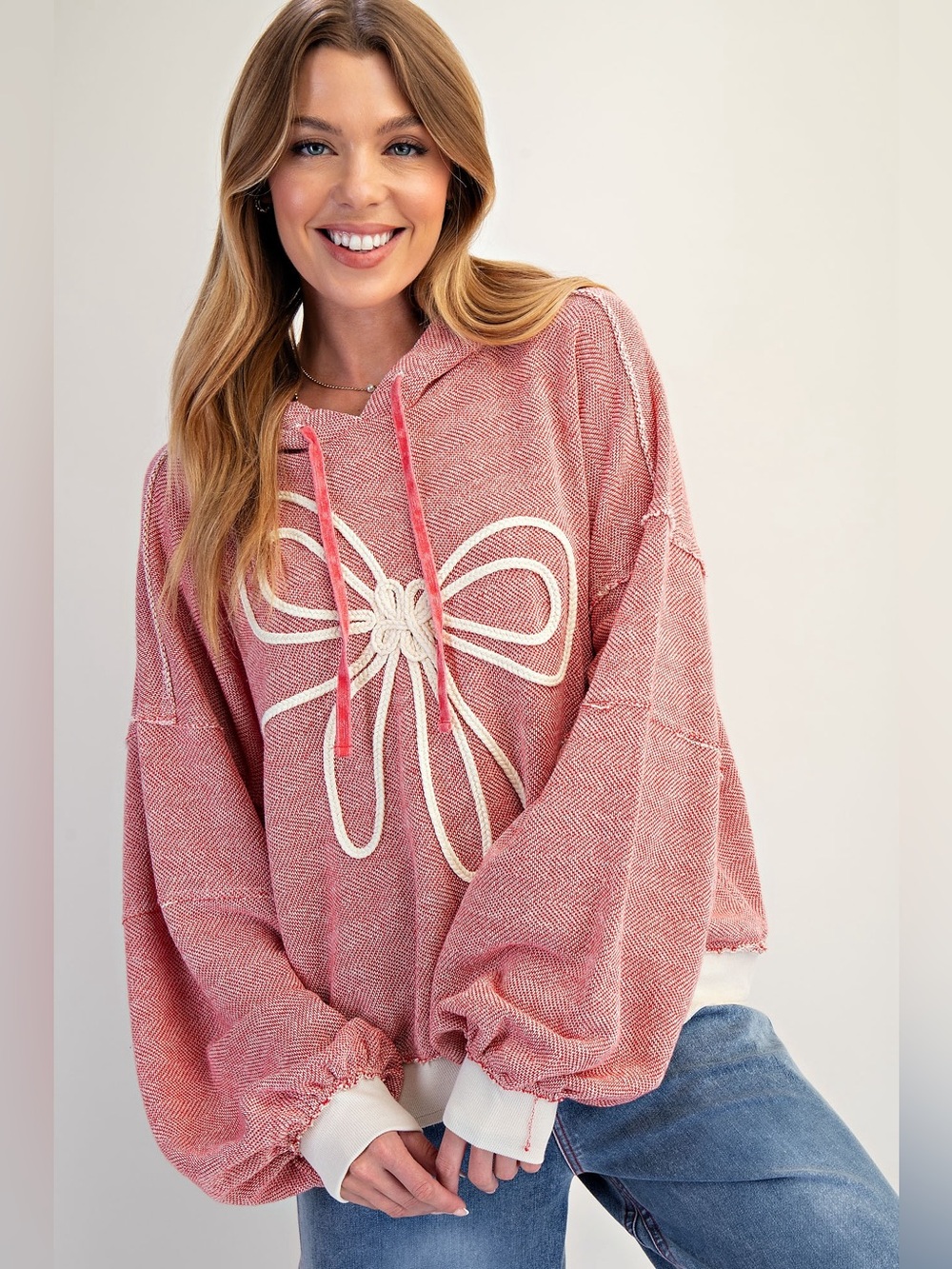 200. EASEL embroidered bowtie oversized light lilac hooded sweatshirt sweater